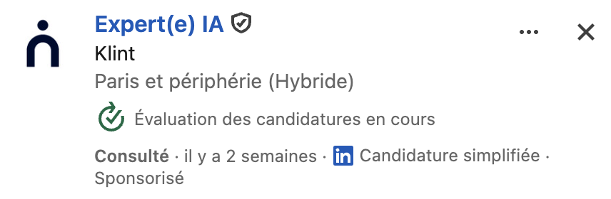Offre Expert(e) IA Klint Paris