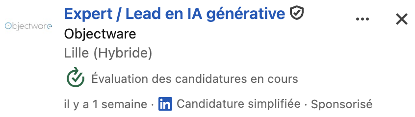 Offre Expert Lead IA générative Objectware Lille