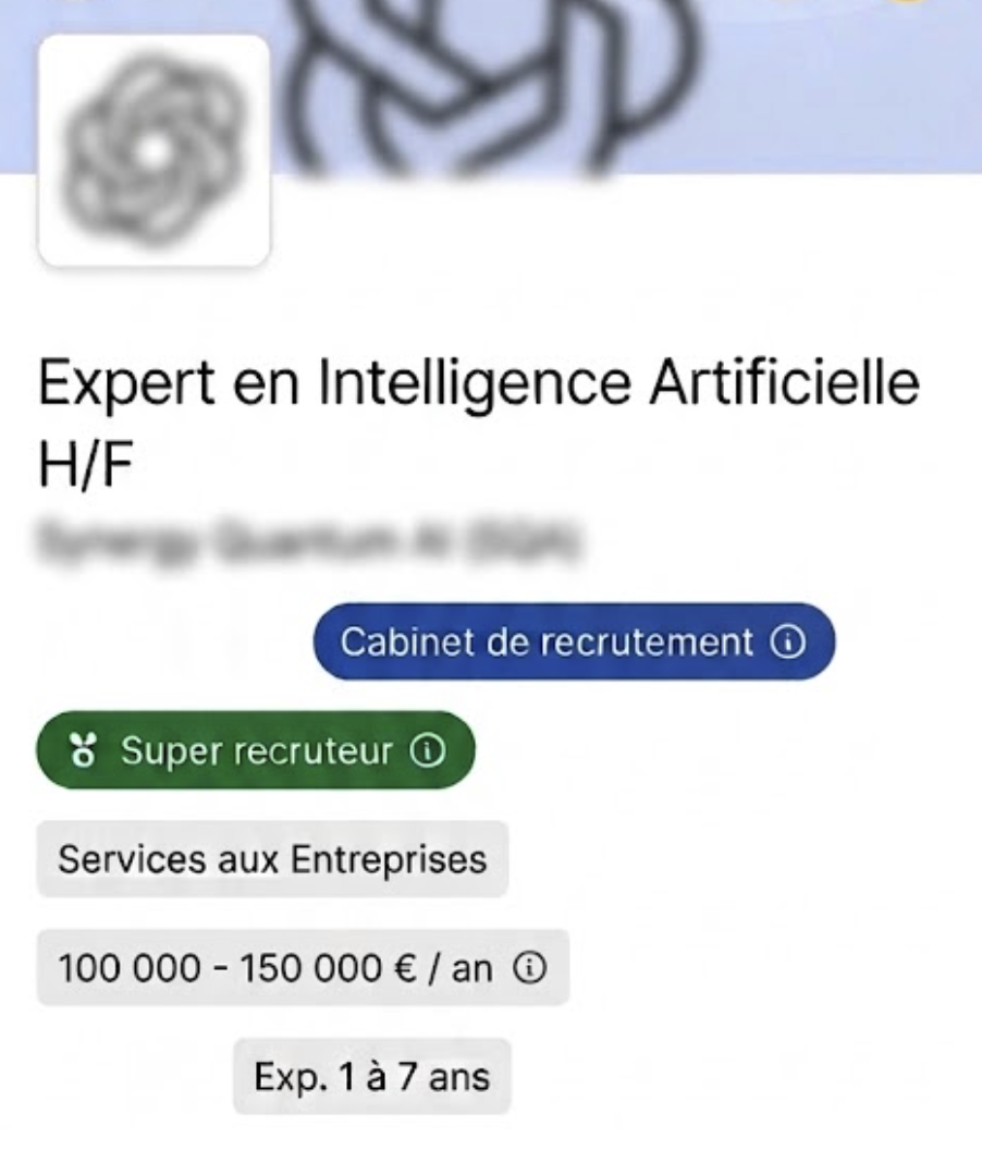 Offre emploi Expert IA H/F France - salaire 100K à 150K euros par an