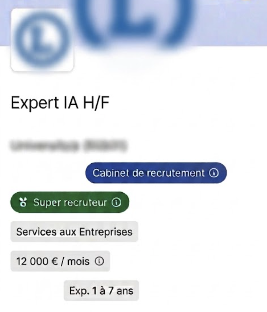 Offre emploi Expert IA freelance - rémunération 12 000 euros par mois