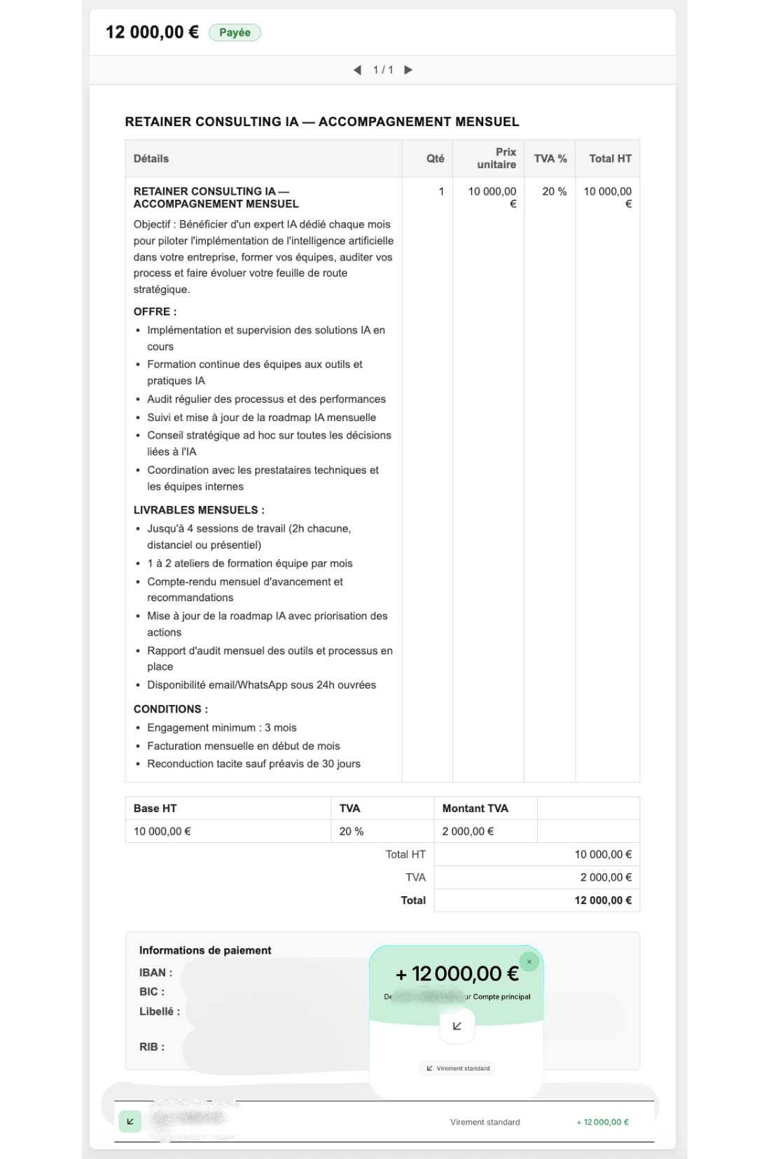 Facture client Expert IA - Membre écosystème DENEM 2026 - Preuve de revenus réels 4